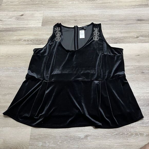Lane Bryant Black Chevron Velvet Burnout Hem Sleeveless Tank Top 26/28 NWT - Picture 1 of 10